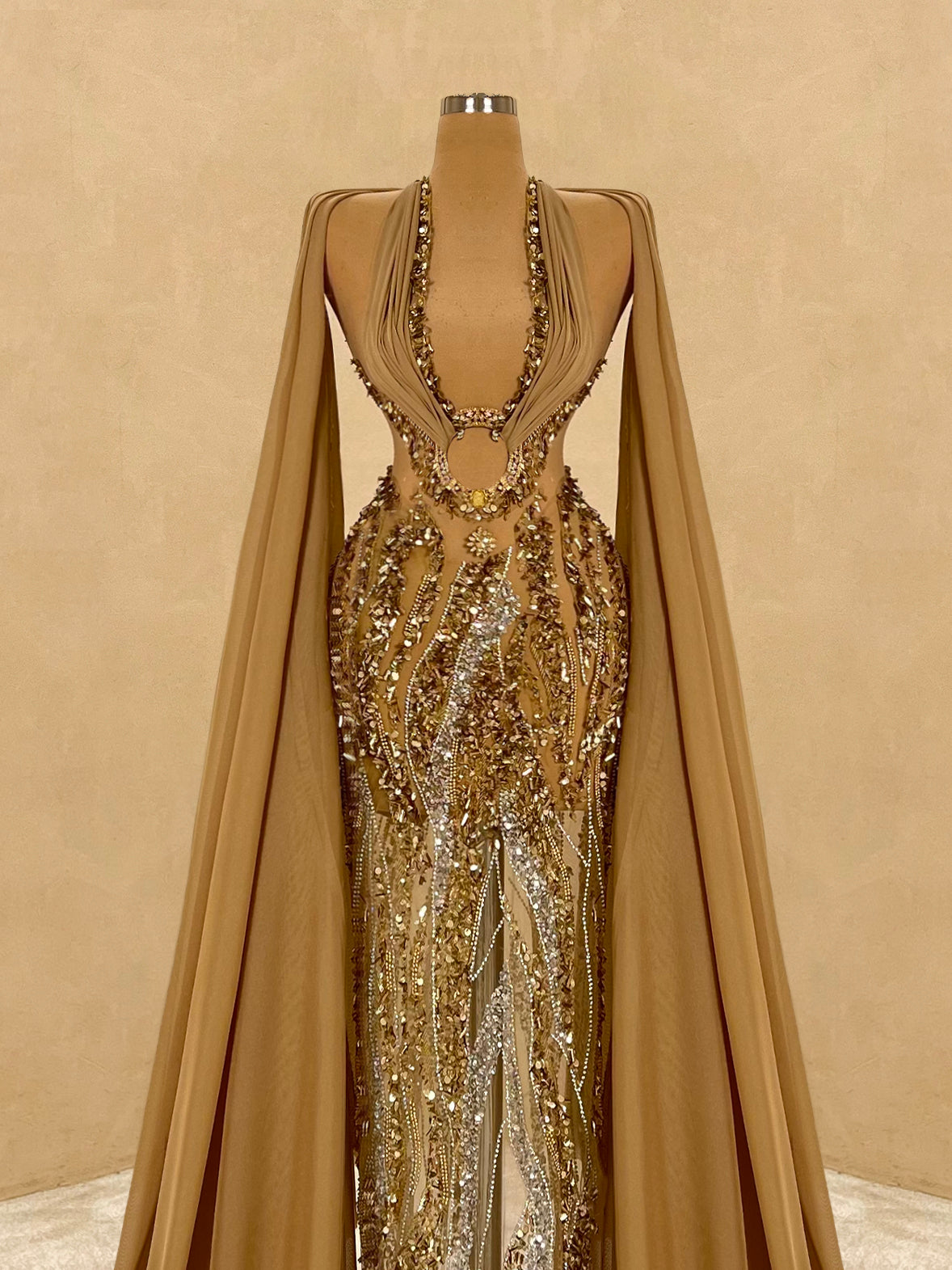 gold evening dresses south africa Akugo Wedding Dress in Gold Lace  Luxury Mermaid Evening Gown