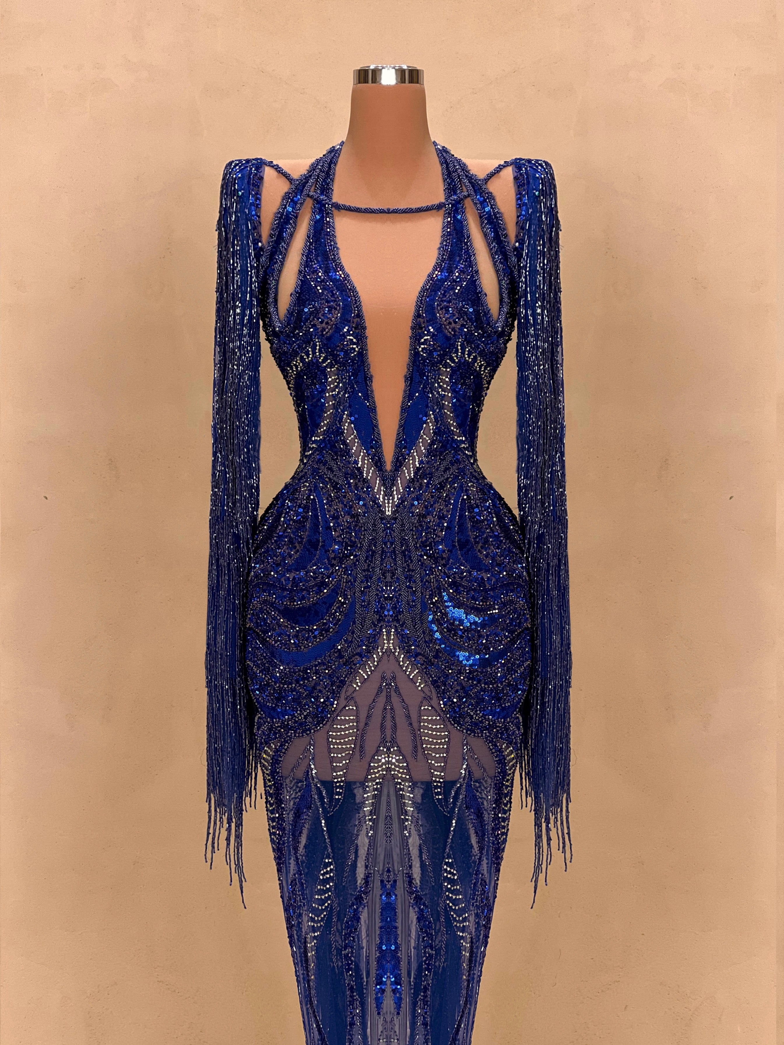 Royal Blue Sequin Cut-Out Evening Gown – Valdrin Sahiti – VALDRIN SAHITI