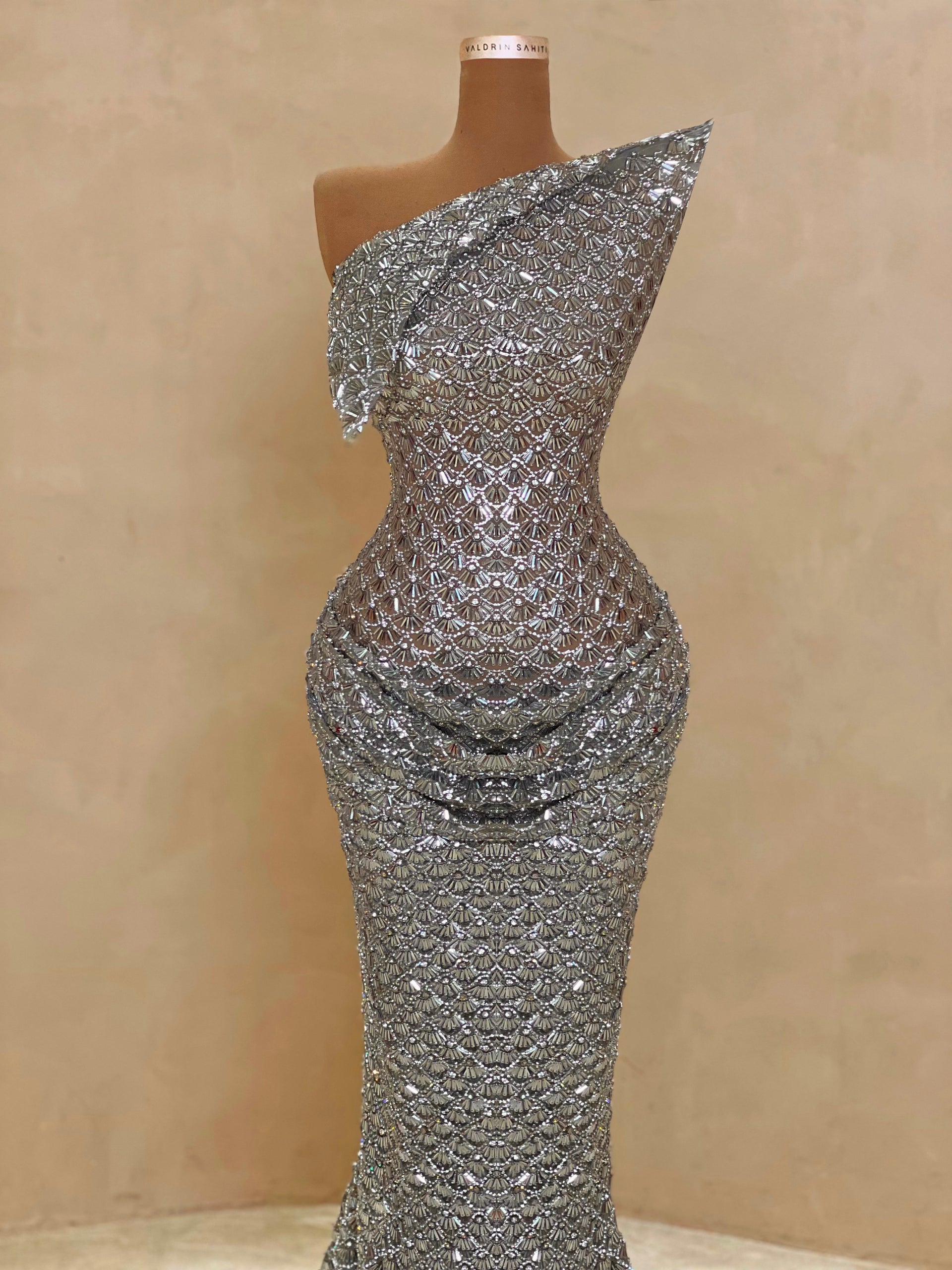 Crystal Embellished Slit Evening Gown – VALDRIN SAHITI