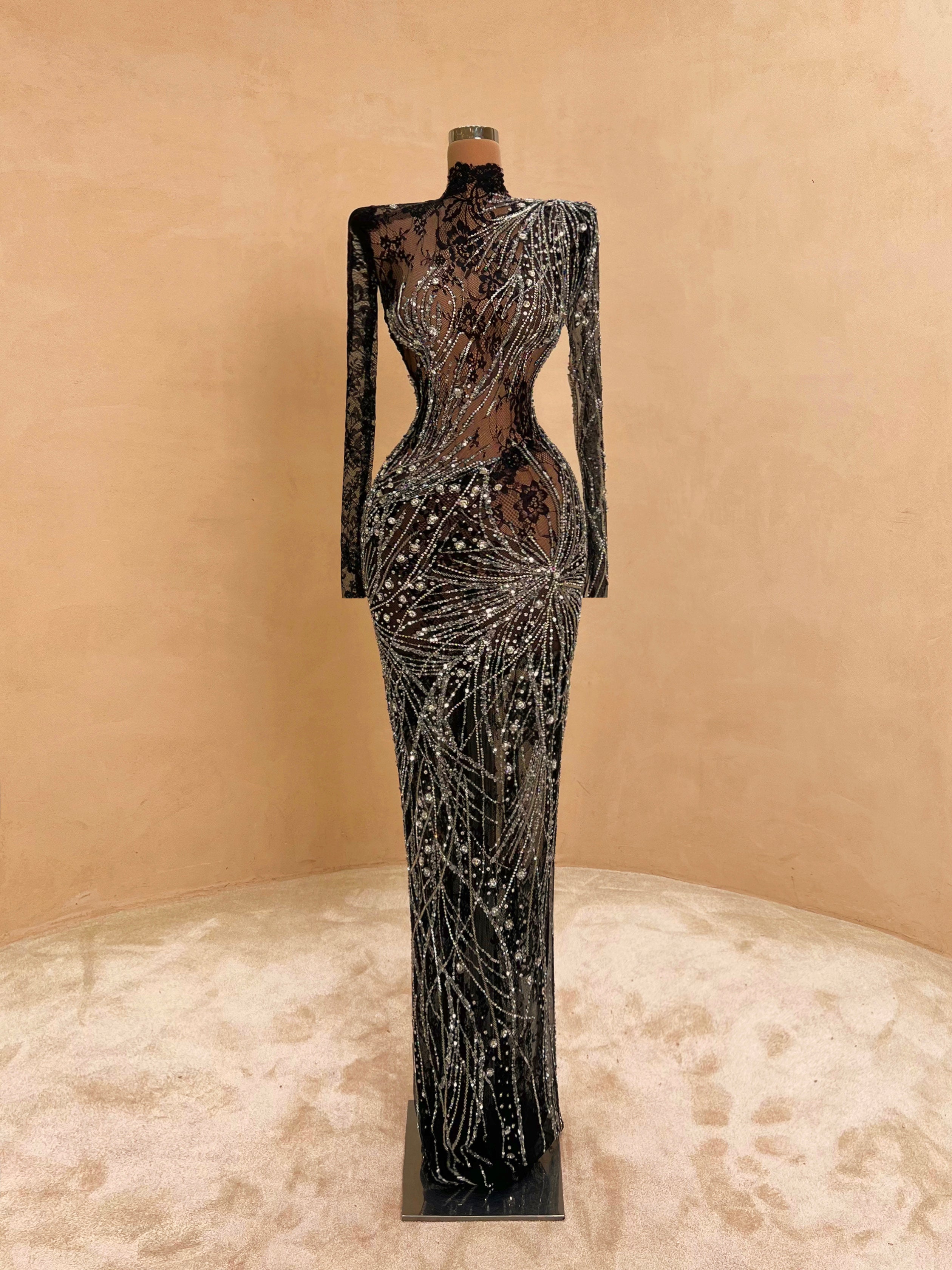 Sequin Long Sleeve Bodycon Evening Dress – VALDRIN SAHITI