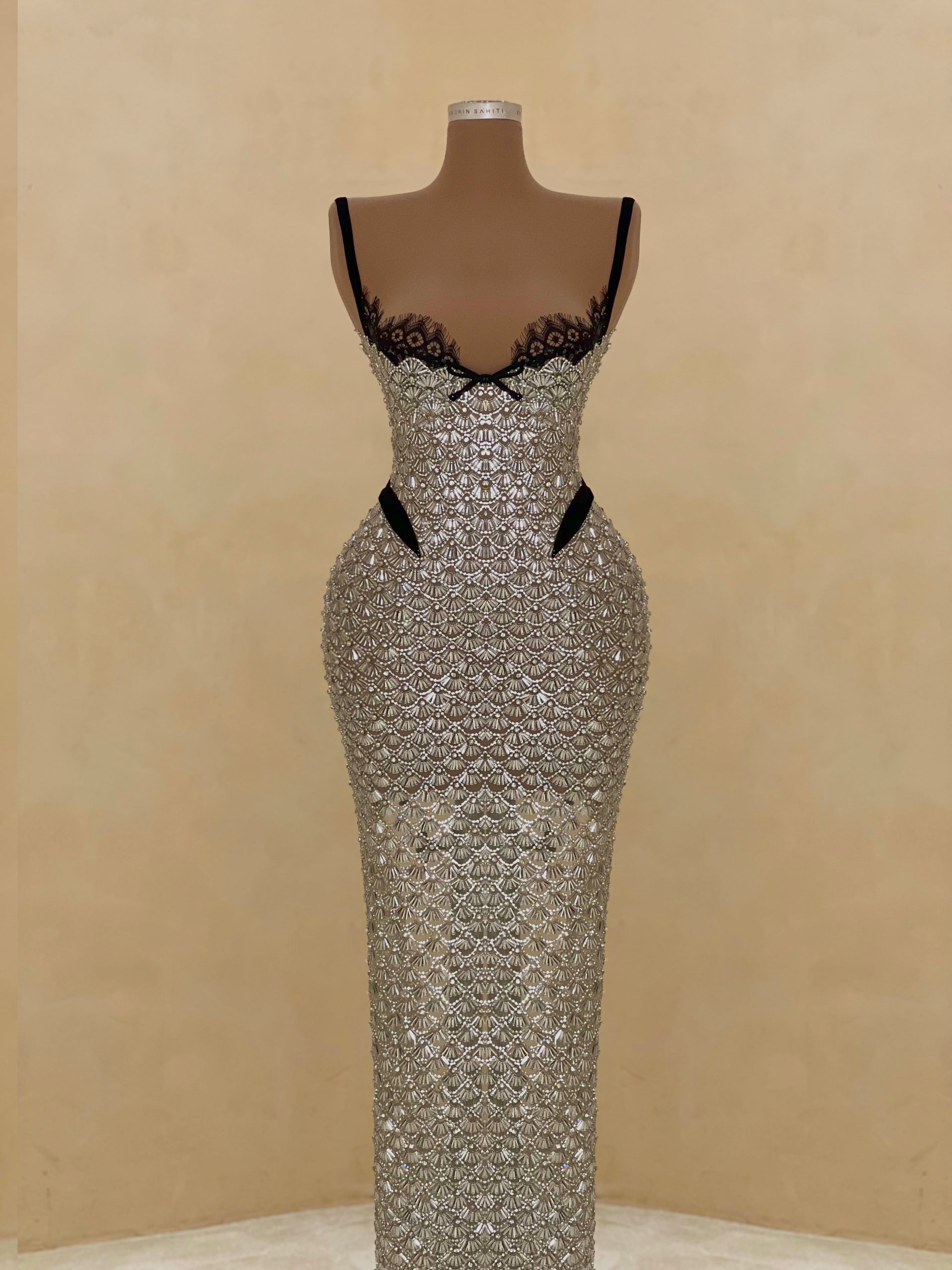 valdrin sahiti evening dress Black Cut-Out Embellished Gown Evening Dress 047 VALDRIN SAHITI