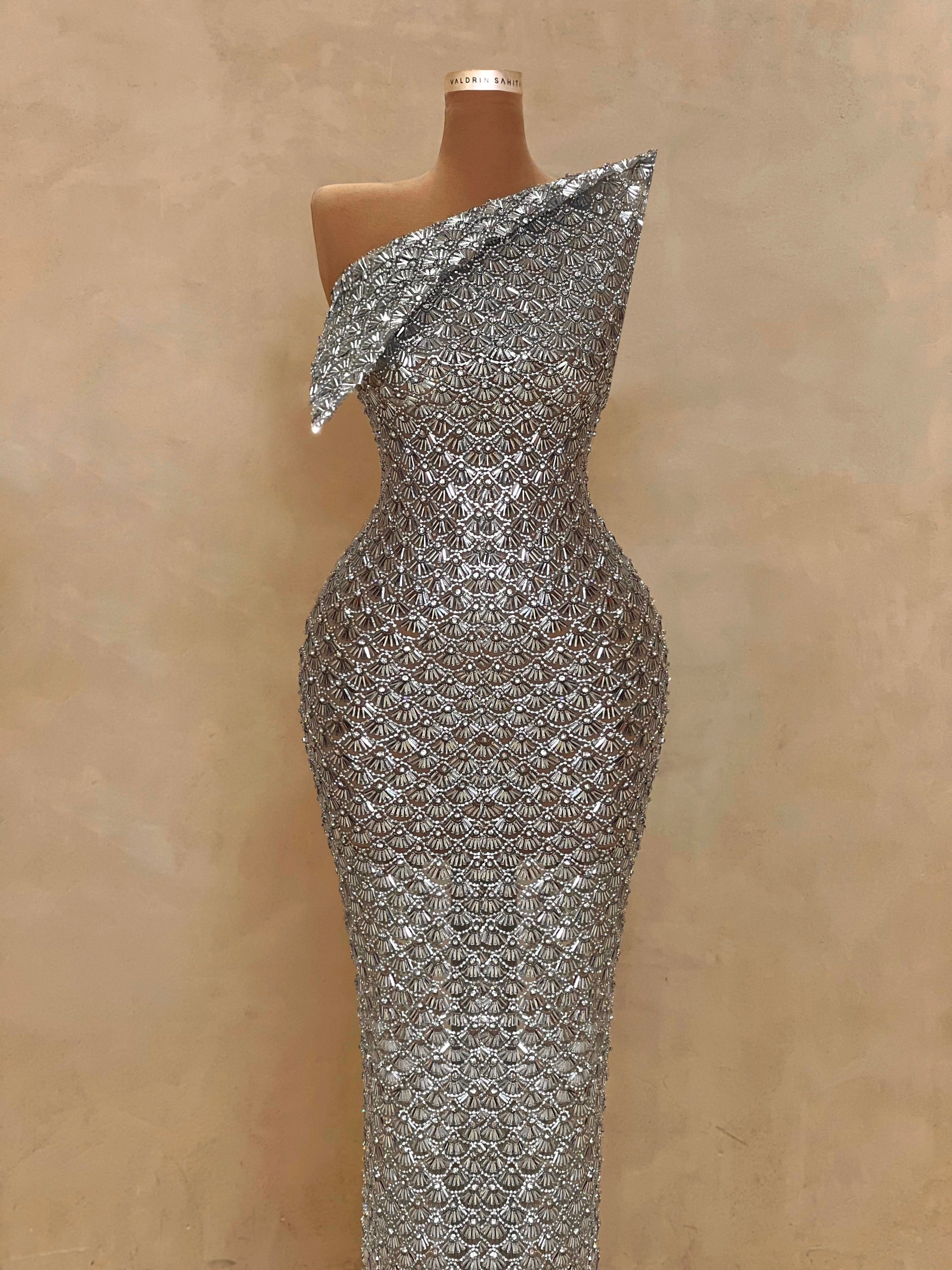 valdrin sahiti evening dress Nude Embellished Evening Gown Luxury Draped Formal Dress VALDRIN SAHITI