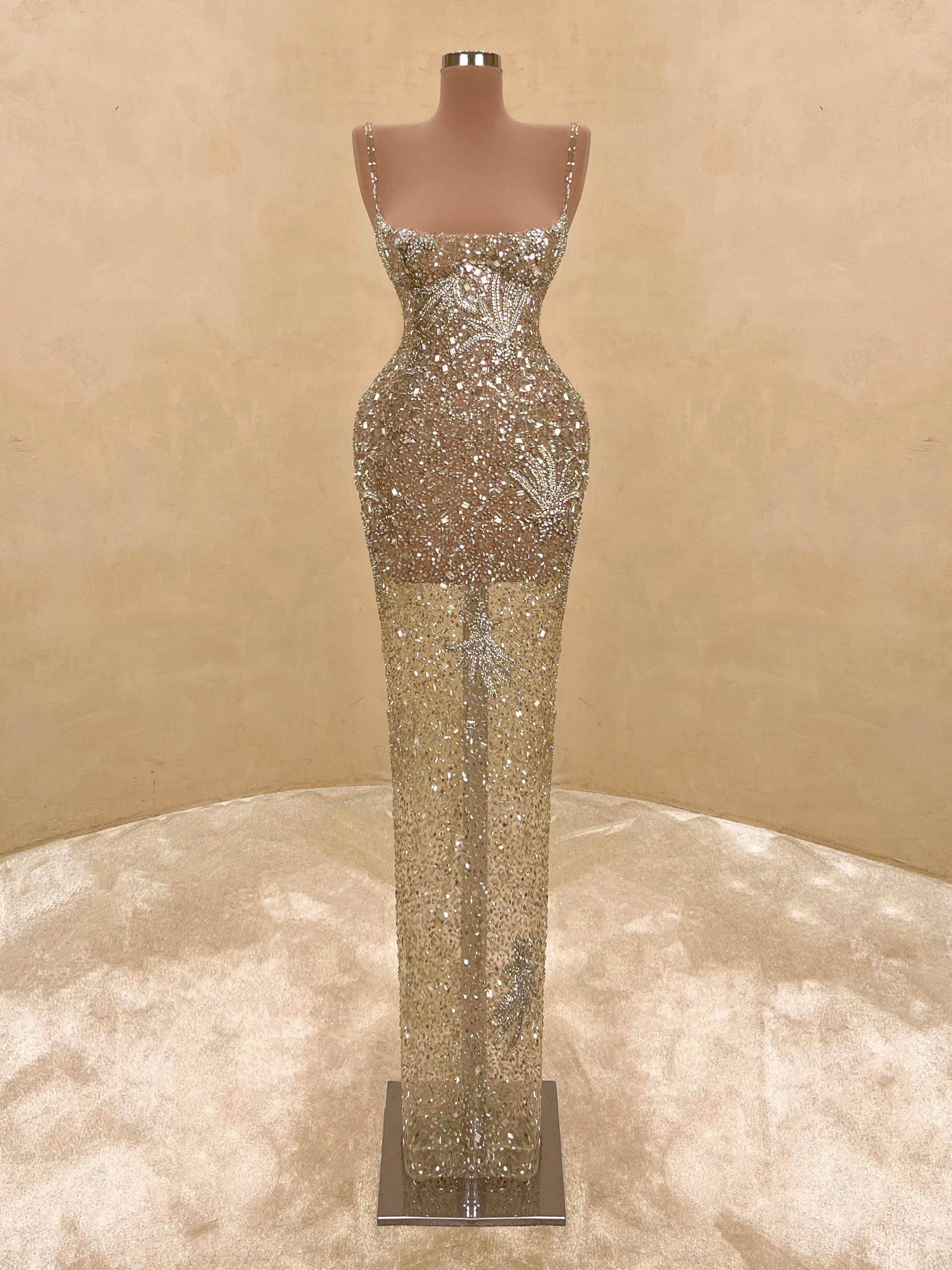 Gold Crystal Embellished Evening Dress | Glamorous Formal Gown VALDRIN SAHITI Gold Crystal Embellished Evening Dress | Glamorous Formal Gown VALDRIN SAHITI