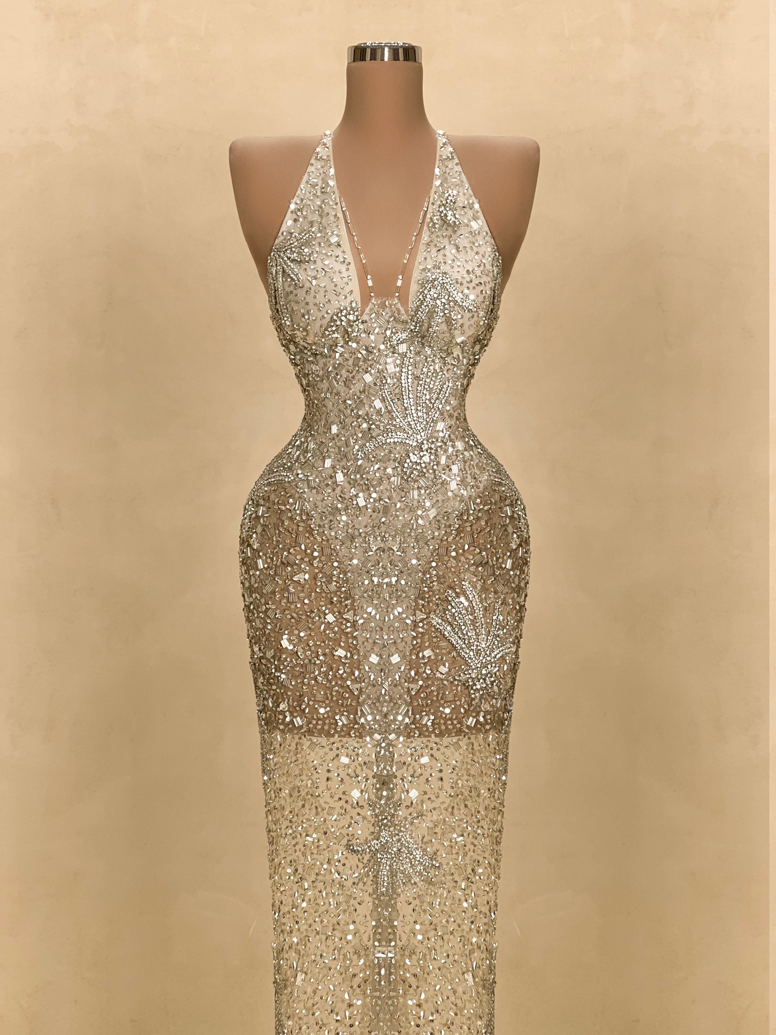 Gold Crystal Embellished Evening Dress | Glamorous Formal Gown VALDRIN SAHITI Gold Crystal Embellished Evening Dress | Glamorous Formal Gown VALDRIN SAHITI