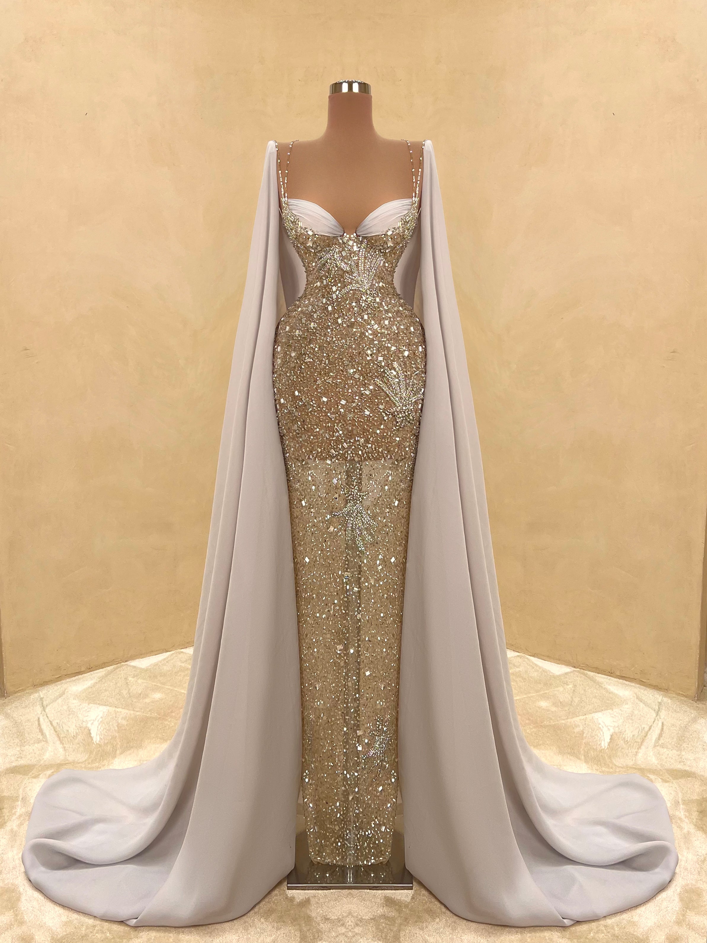 Gold Crystal Embellished Evening Dress | Glamorous Formal Gown VALDRIN SAHITI Gold Crystal Embellished Evening Dress | Glamorous Formal Gown VALDRIN SAHITI