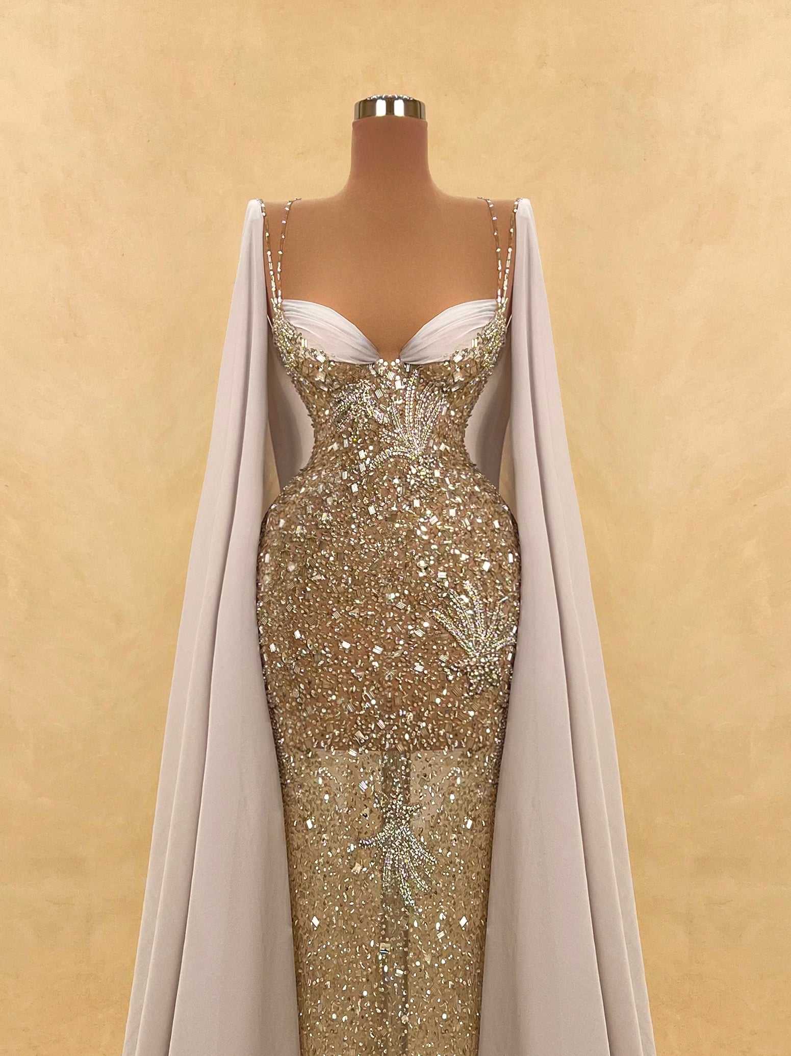 Gold Crystal Embellished Evening Dress | Glamorous Formal Gown VALDRIN SAHITI Gold Crystal Embellished Evening Dress | Glamorous Formal Gown VALDRIN SAHITI