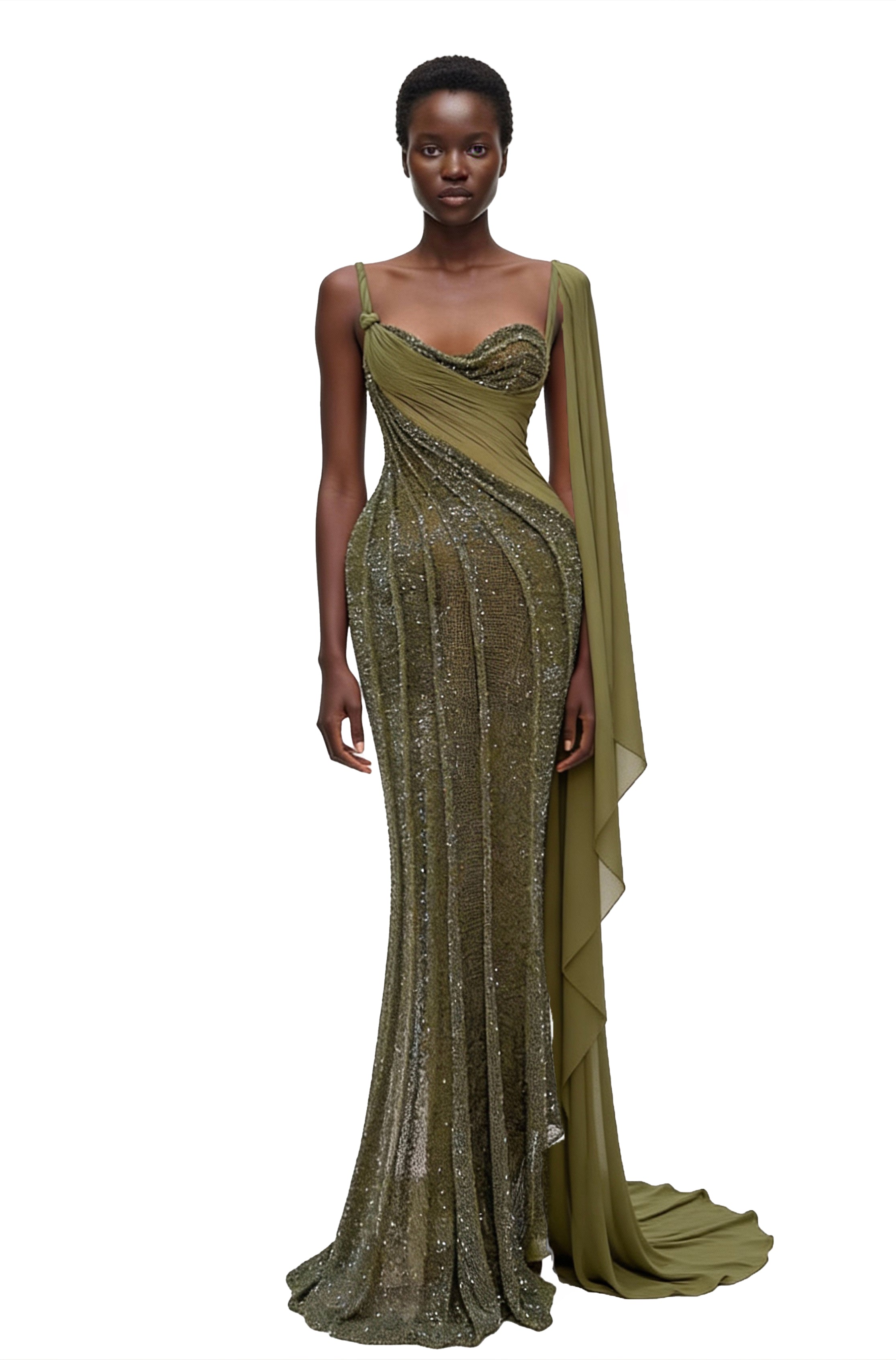 Emerald Drape Sculptural Gown – VALDRIN SAHITI