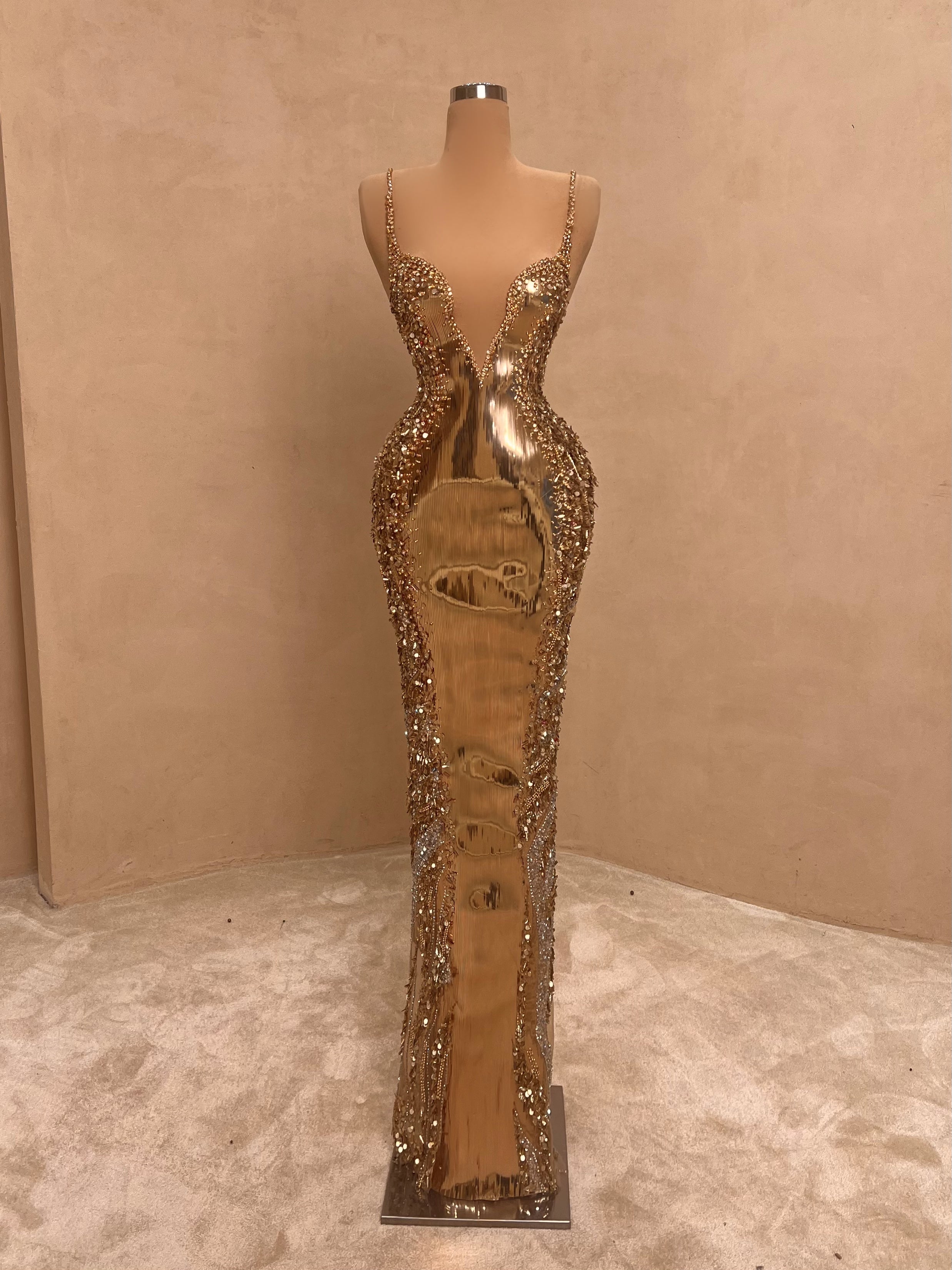 Gold Sculptural Metallic Gown – VALDRIN SAHITI Gold Sculptural Metallic Gown – VALDRIN SAHITI